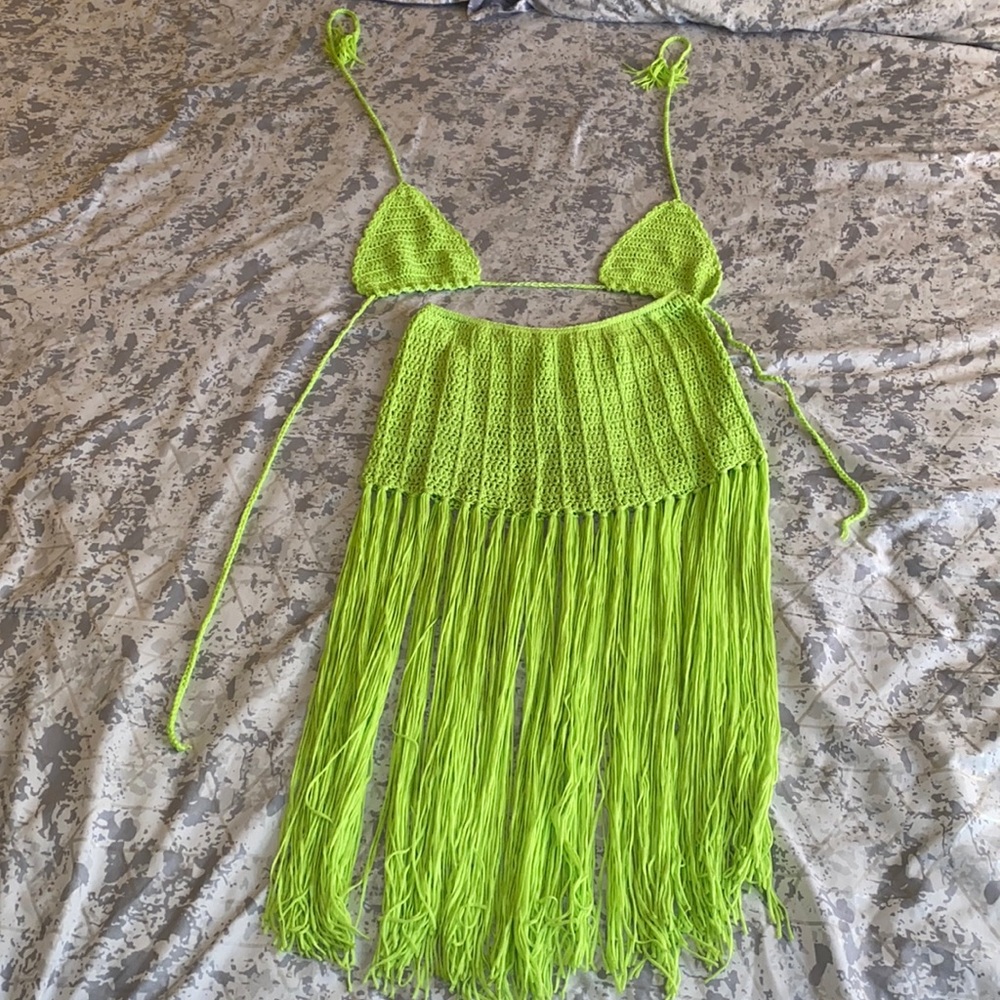 Lime Green Two Piece Crochet set